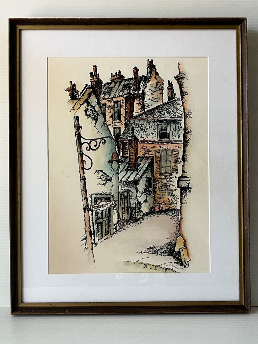 Stephen Foster Signed Hand-Colored Lithograph Architectural Art Framed 21"